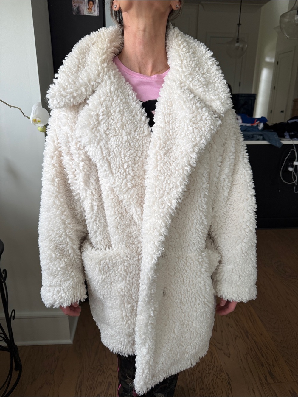 Women's Cream Sherpa Coat - Soft Teddy Jacket